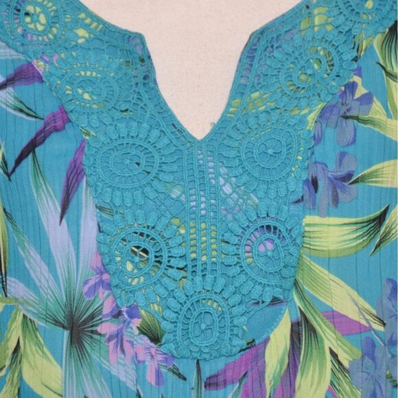 Catherines Womens 1X Tropical Floral Lace Blouse Top Sheer Vacation Beach Cruise - Picture 3 of 11